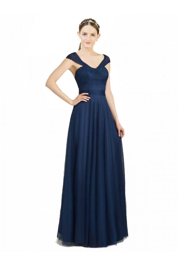 Low Back Dark Navy A-Line Sweetheart Long Bridesmaid Dress York