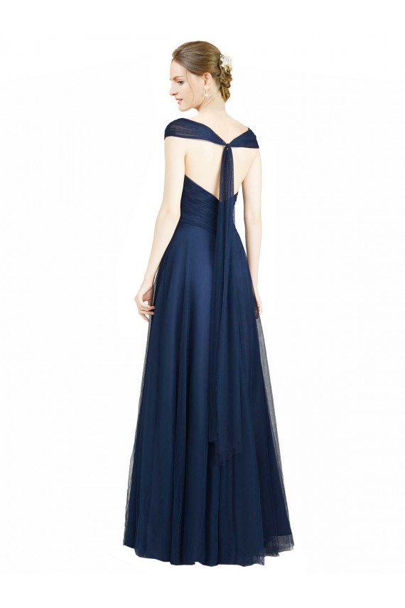 Low Back Dark Navy A-Line Sweetheart Long Bridesmaid Dress York