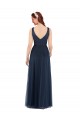 V-Back Dark Navy Sheath V-Neck Long Bridesmaid Dress York