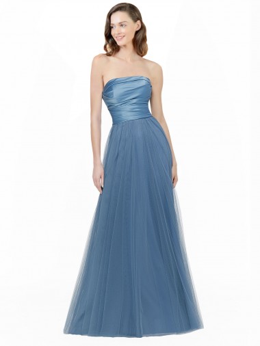 Low Back Satin & Tulle A-Line Strapless Sleeveless Long Bridesmaid Dress York