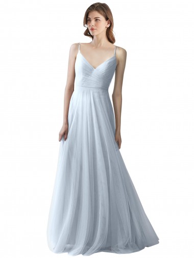 Light Sky Blue A-Line V-Neck Long Bridesmaid Dress York