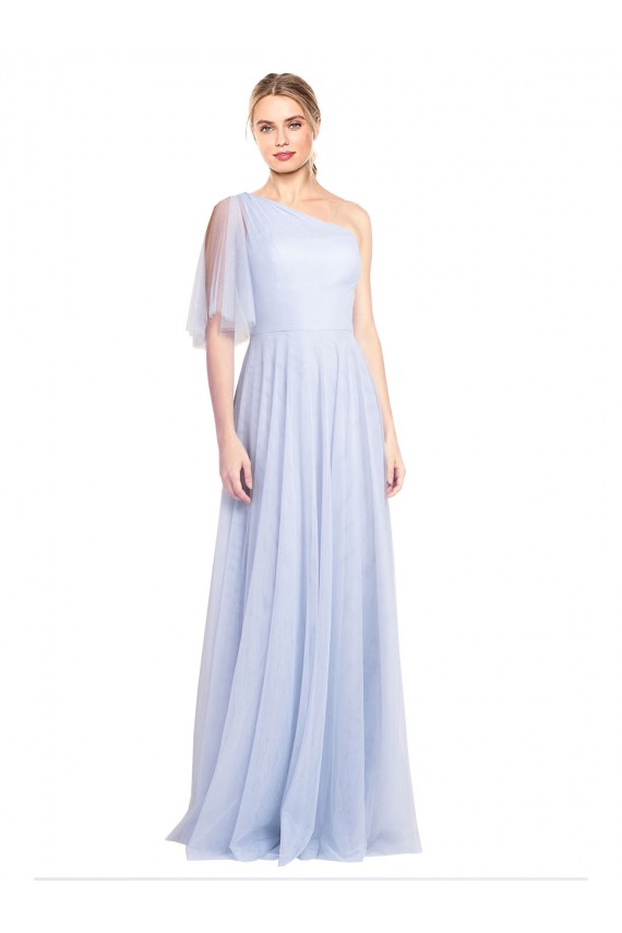 Light Sky Blue A-Line One Shoulder Flutter Sleeves Long Bridesmaid Dress York