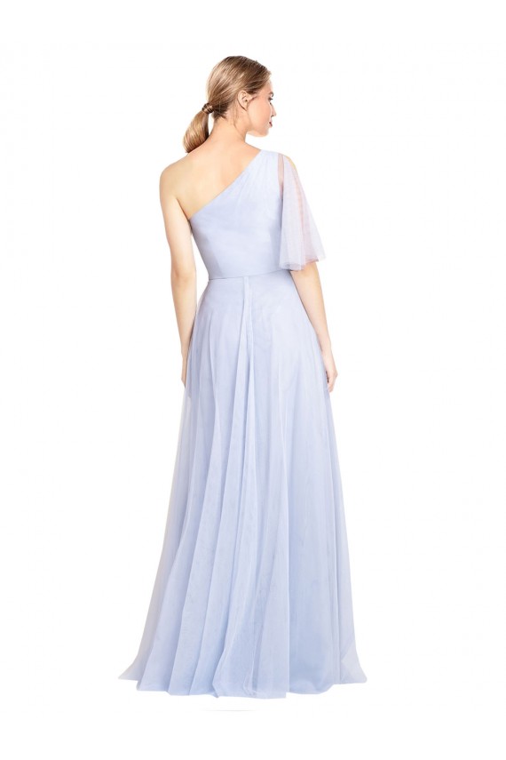 Light Sky Blue A-Line One Shoulder Flutter Sleeves Long Bridesmaid Dress York