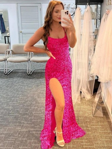 Fuchsia Sheath Spaghetti Straps Sweep Train Prom Dress / Evening Gown York