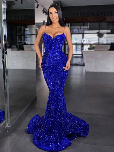 Royal Blue Mermaid Spaghetti Straps Sweep Train Evening Gown / Prom Dress York