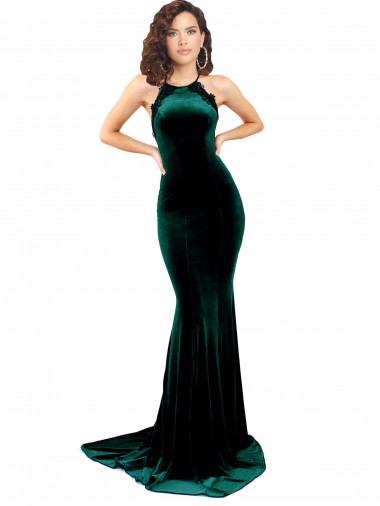 Open Back Dark Green Mermaid High Neck Sweep Train Formal Evening Gown / Prom Dress / Bridesmaid Dress York