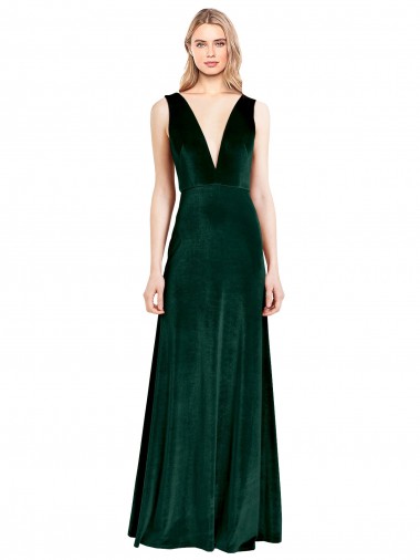 V-Back Dark Green A-Line V-Neck Long Bridesmaid Dress / Formal Dress York