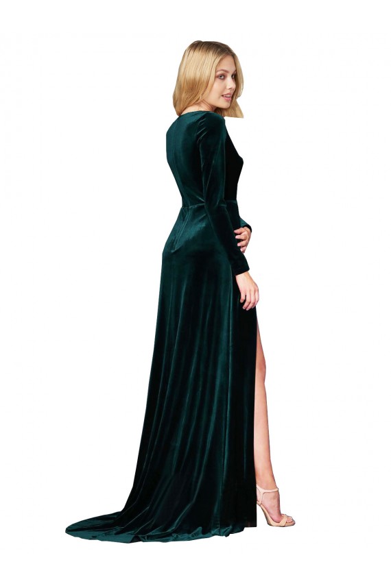 Dark Green A-Line V-Neck Sweep Train Black Tie Evening Gown / Prom Dress / Bridesmaid Dress York