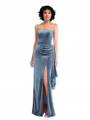 Low Back Dusty Blue Sheath Strapless Long Formal Evening Gown / Prom Dress / Bridesmaid Dress York