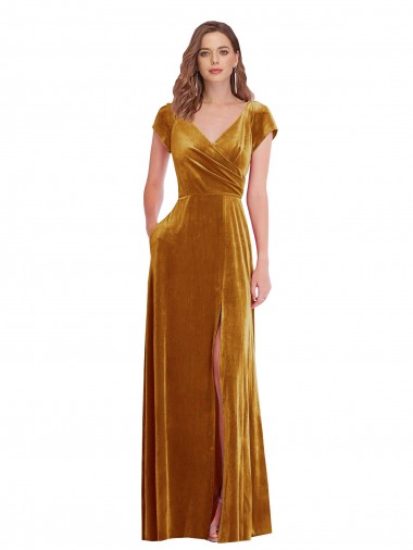 Gold Sheath V-Neck Long Formal Evening Gown / Prom Dress / Bridesmaid Dress York