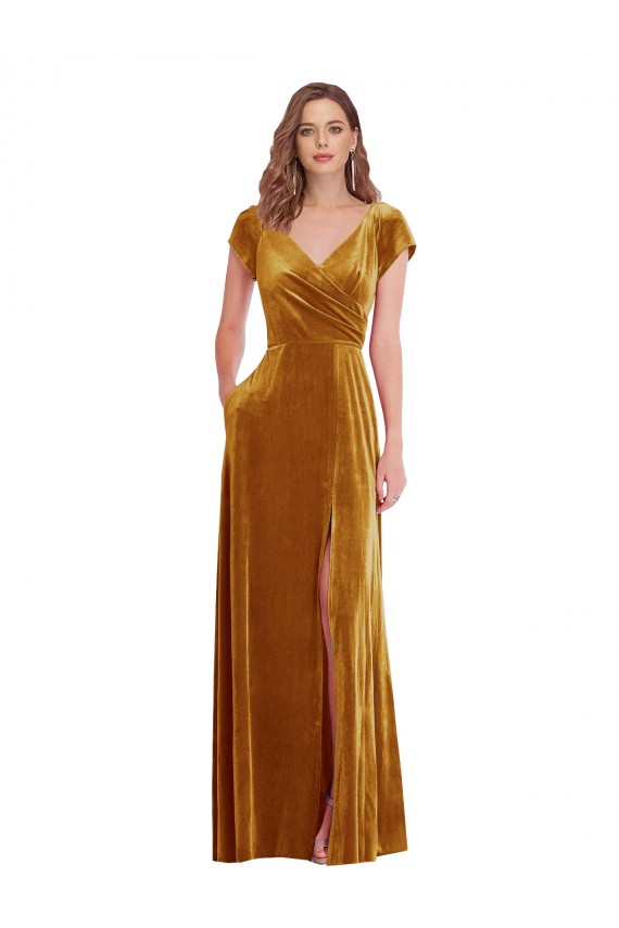 Gold Sheath V-Neck Long Formal Evening Gown / Prom Dress / Bridesmaid Dress York