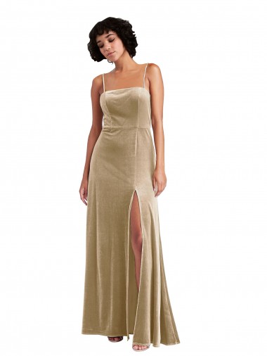 Low Back Champagne A-Line Square Neck Long Formal Evening Gown / Prom Dress / Bridesmaid Dress York