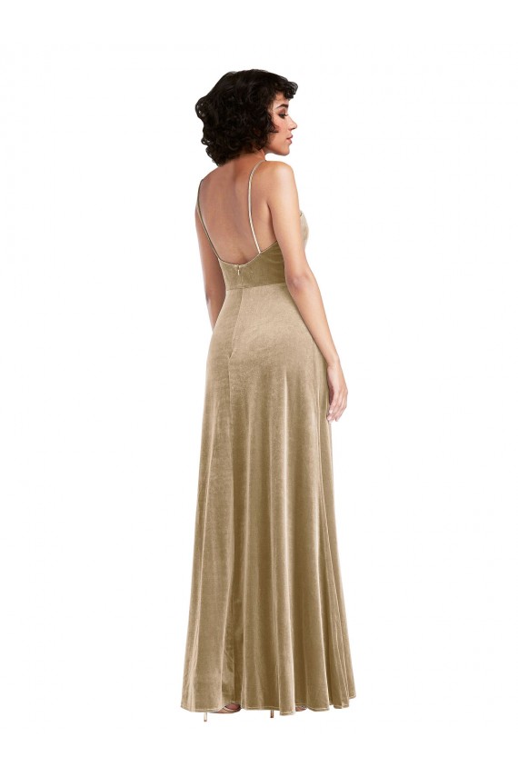 Low Back Champagne A-Line Square Neck Long Formal Evening Gown / Prom Dress / Bridesmaid Dress York