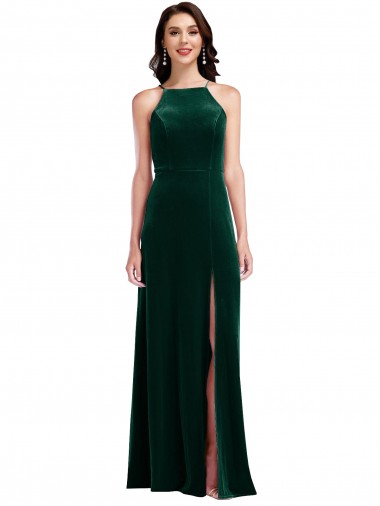 Dark Green A-Line High Neck Long Semi Formal Evening Dress / Prom Dress / Bridesmaid Dress York