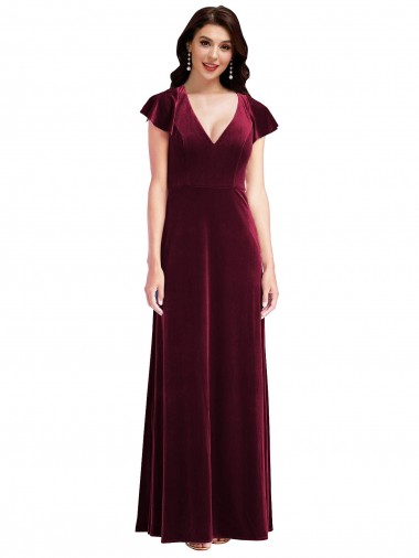 Burgundy A-Line V-Neck Long Semi Formal Evening Dress / Prom Dress / Bridesmaid Dress York