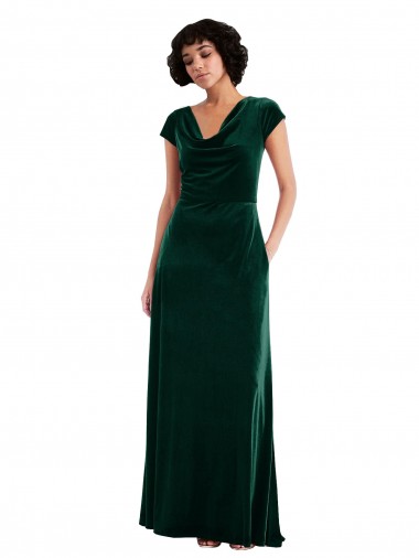 Dark Green A-Line Cowl Neck Long Black Tie Evening Gown / Prom Dress / Bridesmaid Dress York