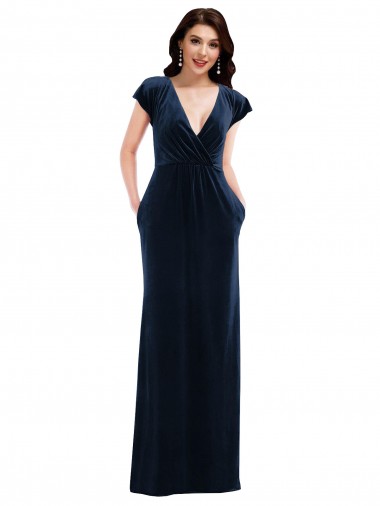 Dark Navy A-Line V-Neck Long Formal Dress / Bridesmaid Dress York