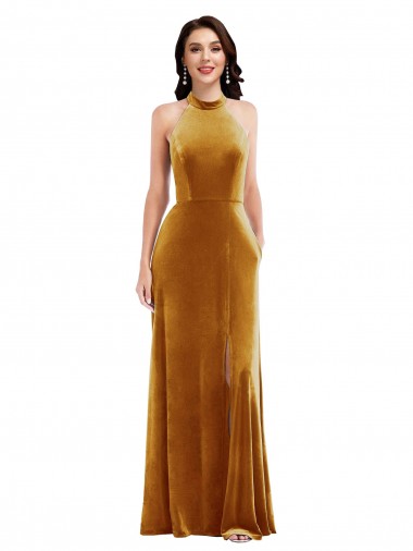 Keyhole Back Gold Trumpet High Neck Long Semi Formal Evening Dress / Prom Dress / Bridesmaid Dress York