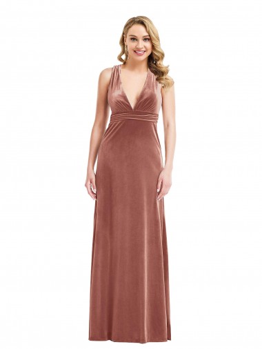 Open Back Cinnamon Rose A-Line V-Neck Long Bridesmaid Dress / Evening Dress York