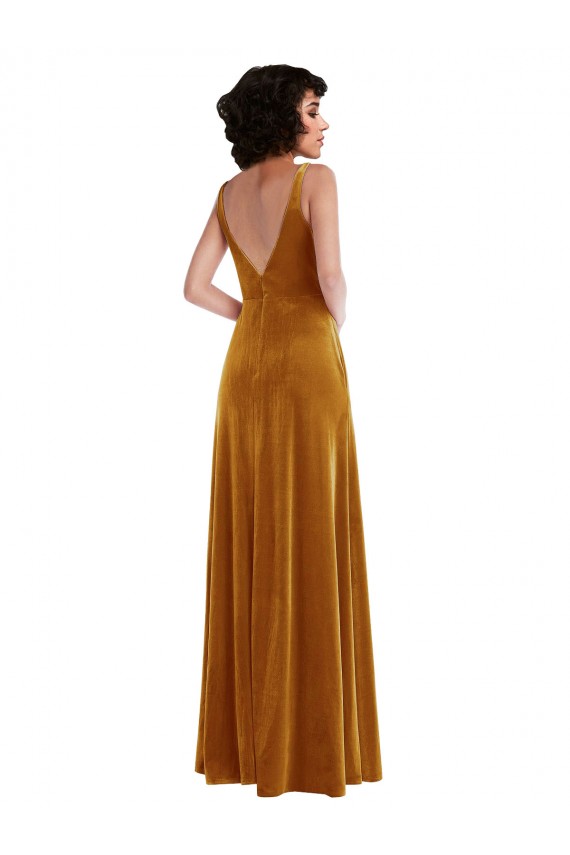 V-Back Gold Trumpet V-Neck Long Semi Formal Evening Dress / Prom Dress / Bridesmaid Dress York