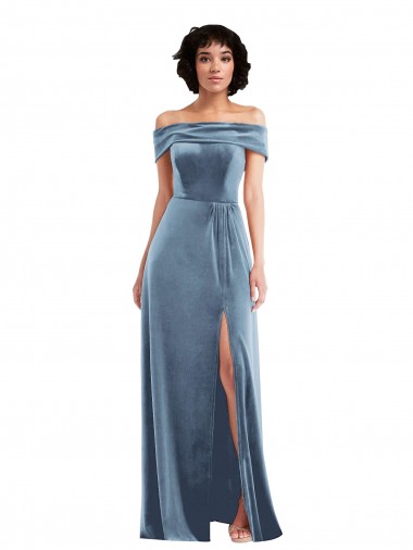 Dusty Blue A-Line Off the Shoulder Long Semi Formal Evening Dress / Prom Dress / Bridesmaid Dress York