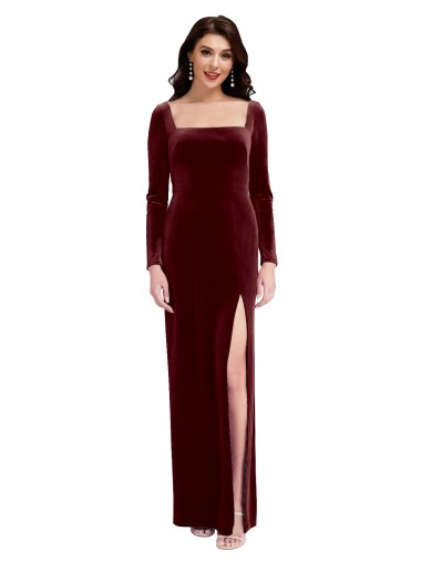 Low Back Burgundy A-Line Square Neck Long Prom Dress / Bridesmaid Dress York