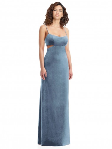 Low Back Dusty Blue Sheath Square Neck Long Formal Evening Gown / Prom Dress / Bridesmaid Dress York