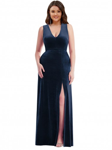 Dark Navy Sheath V-Neck Long Formal Plus Size Evening Gown / Prom Dress / Bridesmaid Dress York