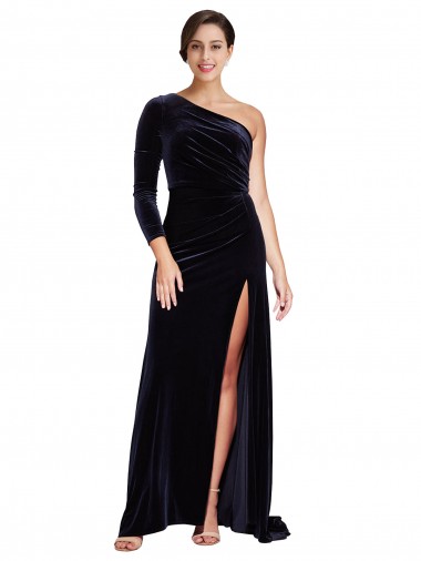 Dark Navy A-Line One Shoulder Sweep Train Formal Evening Gown / Prom Dress / Bridesmaid Dress York