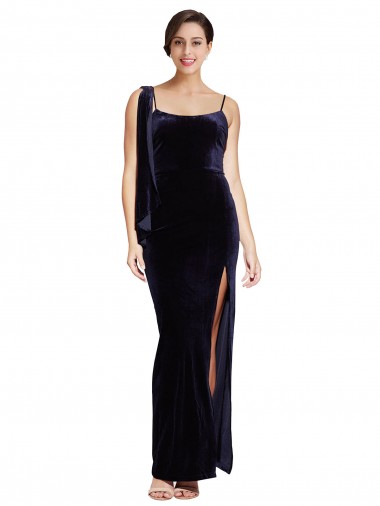 Low Back Dark Navy Sheath Square Neck Long Formal Evening Gown / Prom Dress / Bridesmaid Dress York